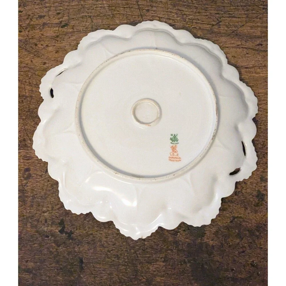 Antique M Z Austria L S S Carlsbad Handled Cake Plate Platter Ribbon Swags 10
